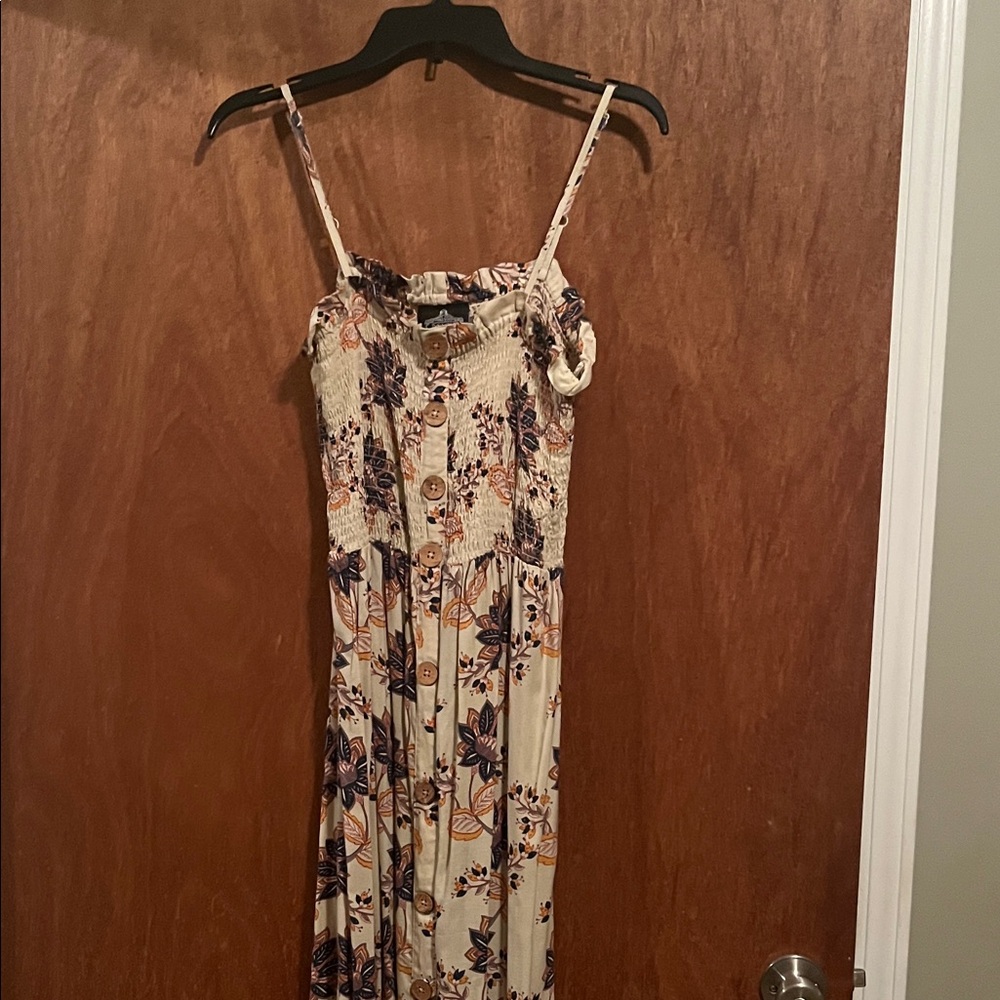 Angie Cream and Purple Floral Maxi Dress